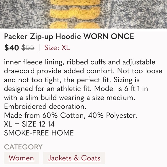 PACKERS NFL team apparel zip up hoody jacket sweatshirt size L GREEN BAY - Picture 10 of 10